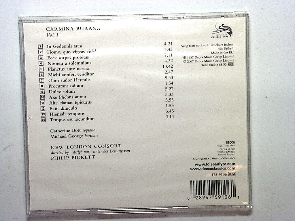 New London Consort  Philip Pickett - Carmina Burana Vol1  Mint CD Rare