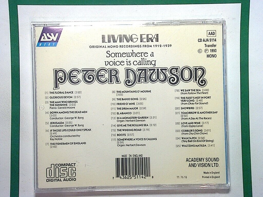 Peter Dawson - Somewhere a Voice Is Calling (1993) CD Mint