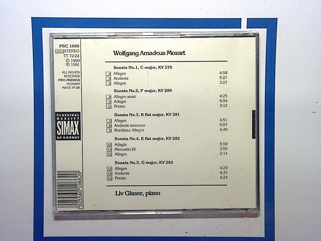 Mozart	Piano Sonatas Vol. 1 (Liv Glaser) CD Mint
