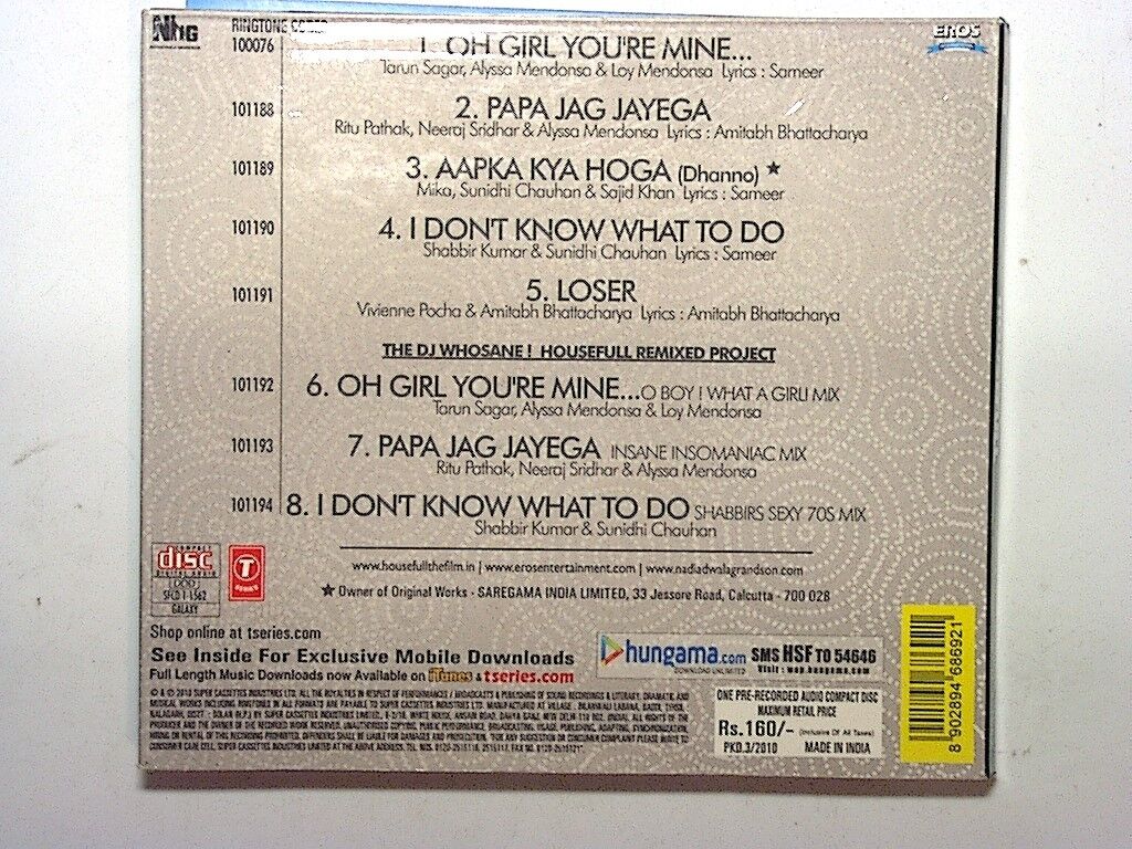 Shankar Mahadevan Ehsaan Noorani Loy Men - House Full CD Mint