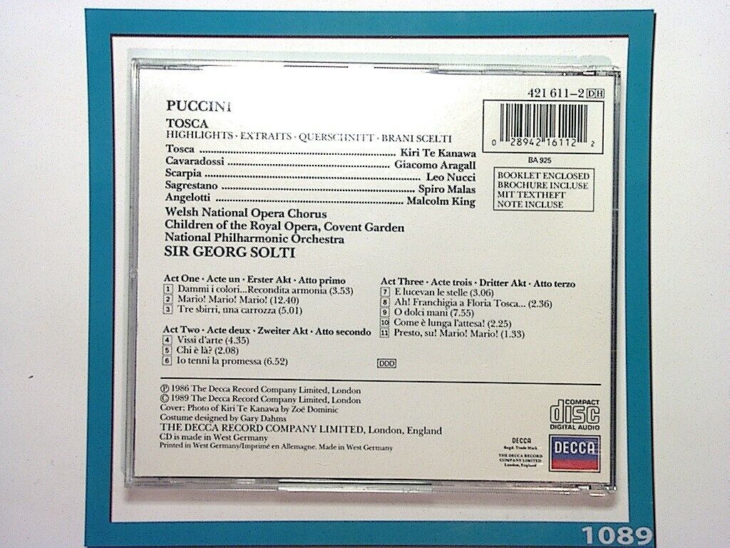 Puccini: Tosca (highlights)	Sir Georg Solti Kiri Te Kanawa CD Mint (Gift Option)