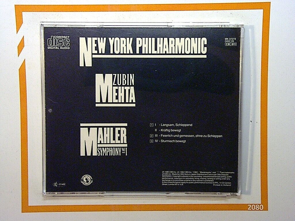 New York Philharmonic Zubin Mehta 	Mahler Symphony No. 1 CD Mint
