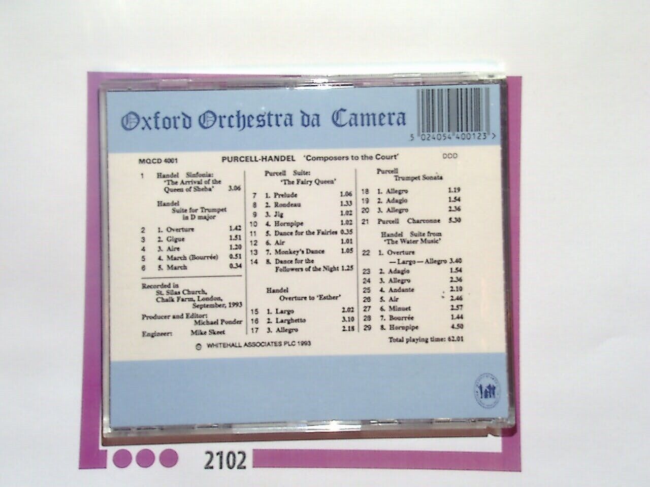 Oxford Orchestra da Camera	Purcell / Handel: Composers to the Court CD Mint