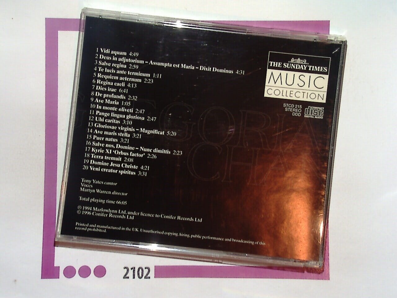 Sunday Times Music Collection	Gregorian Chant CD Mint