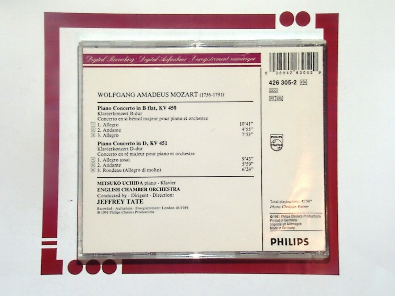 Mitsuko Uchida Jeffrey Tate	Mozart: Piano Concertos No. 15 & 16 CD Nr Mint