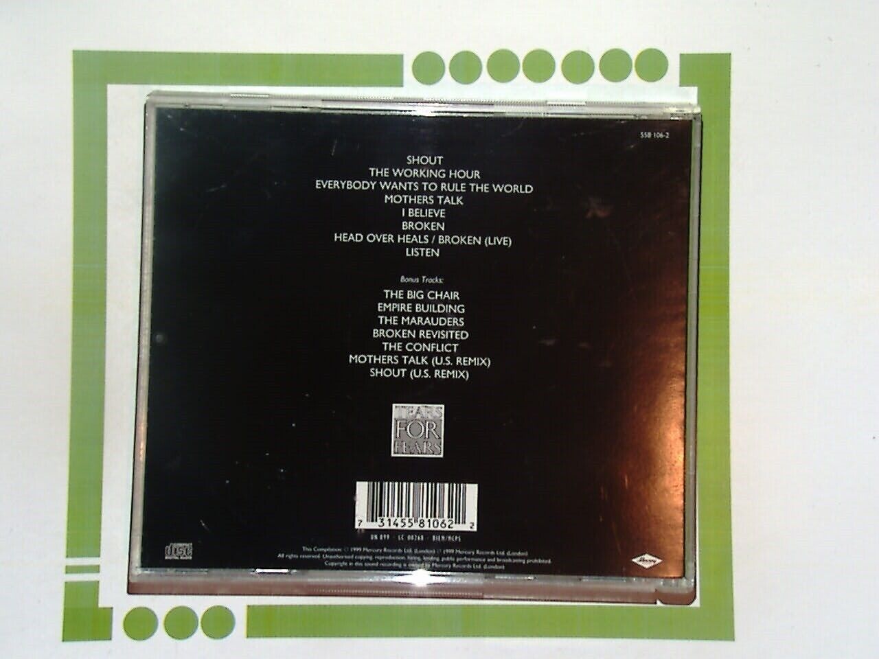 Tears For Fears	Songs From The Big Chair Extra Tracks CD Mint