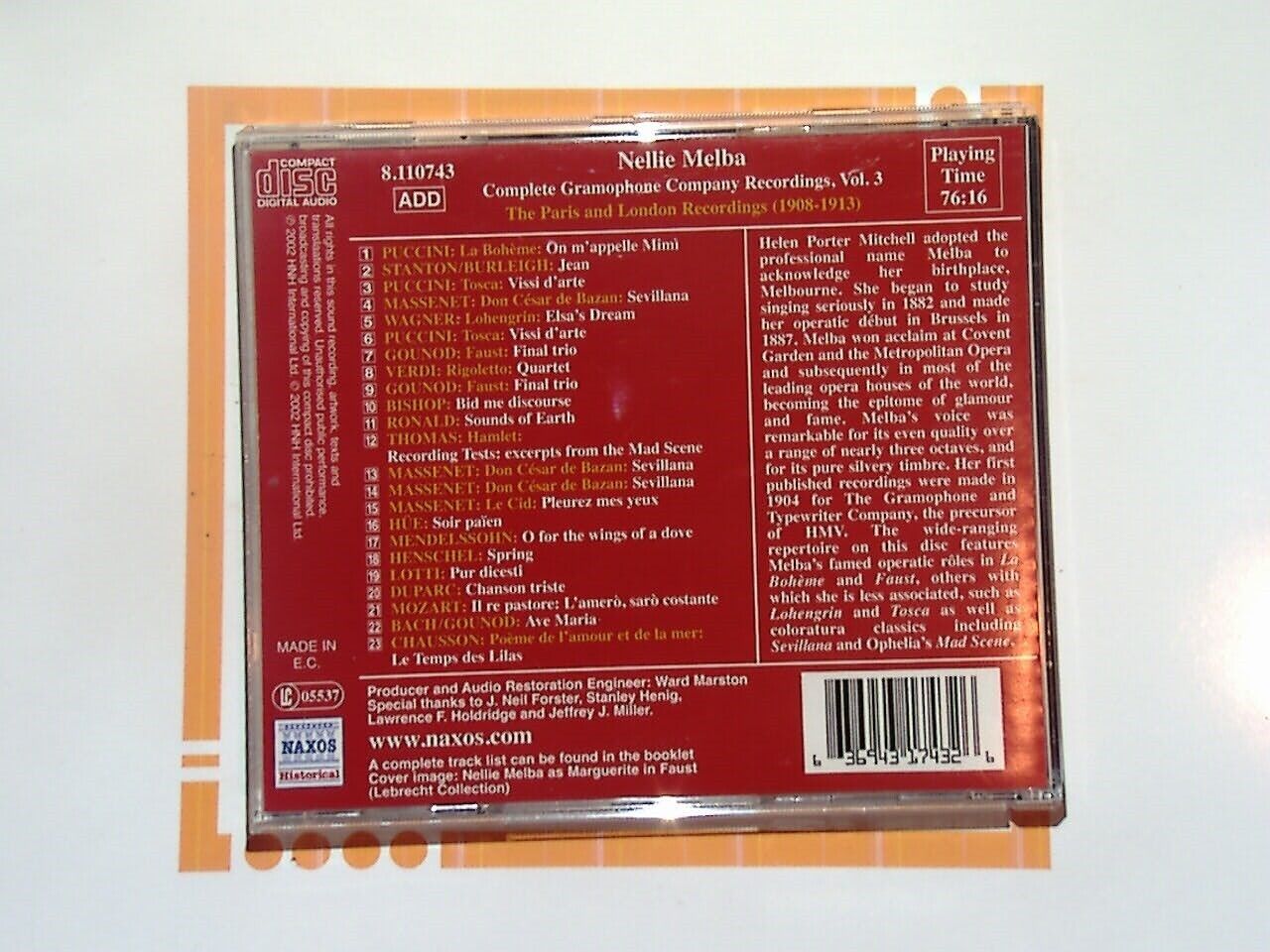 Nellie Melba	Paris and London Recordings CD Mint