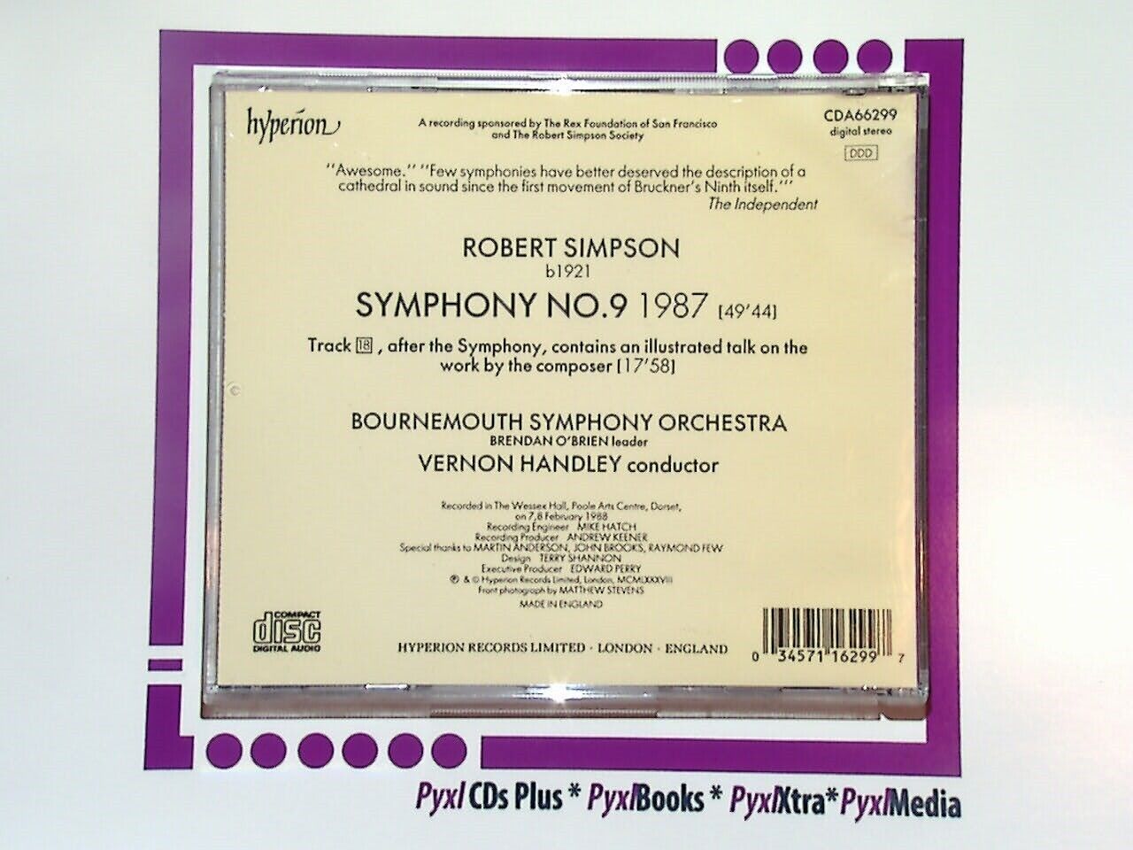 Robert Simpson	Symphony No. 9 Bournemouth Symphony  CD Mint