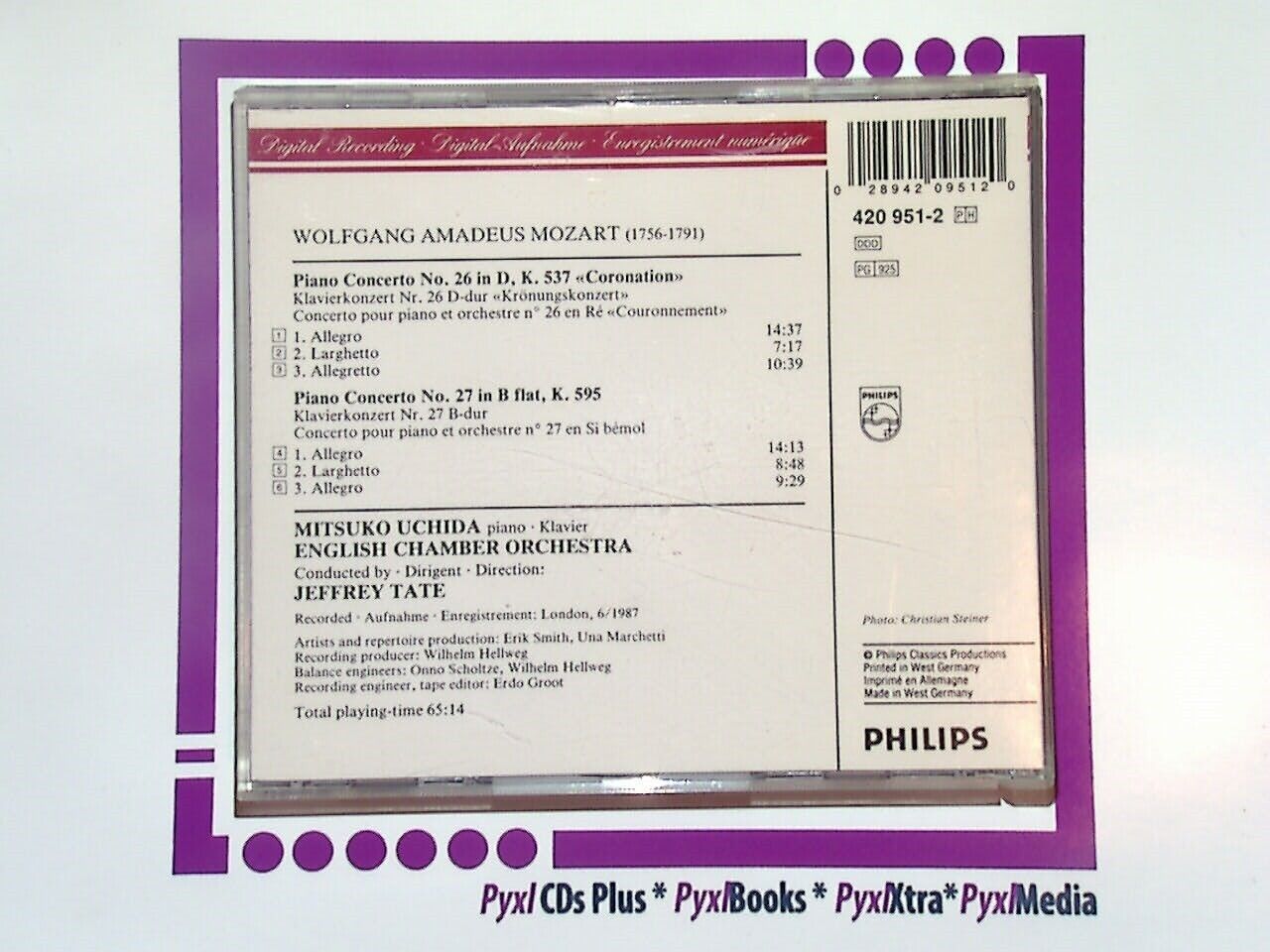 Mitsuka Uchida & Jeffrey Tate	Mozart: Piano Concertos 26 & 27 CD Mint