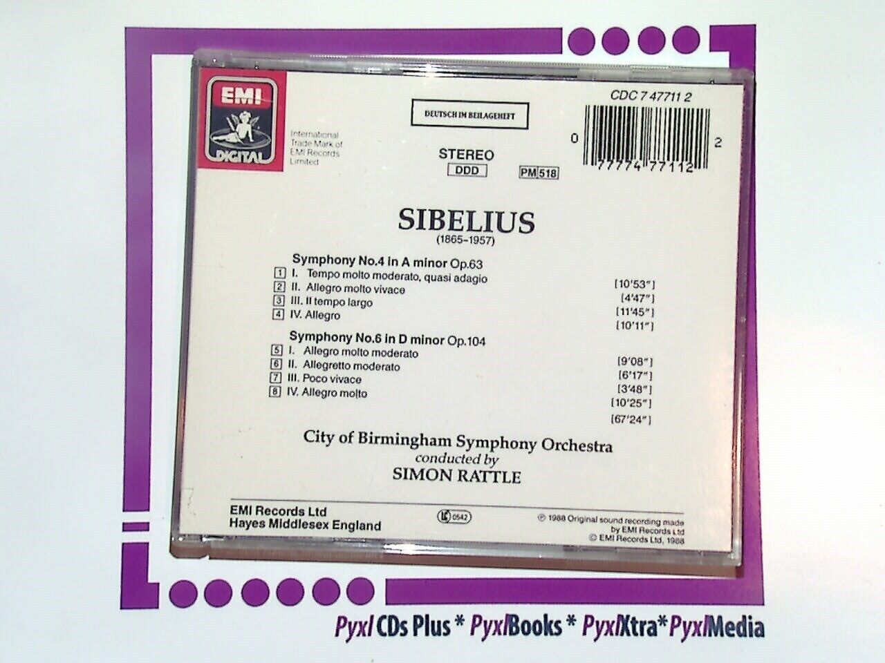 Simon Rattle	Sibelius  Symphonies 4 & 6 CD Mint