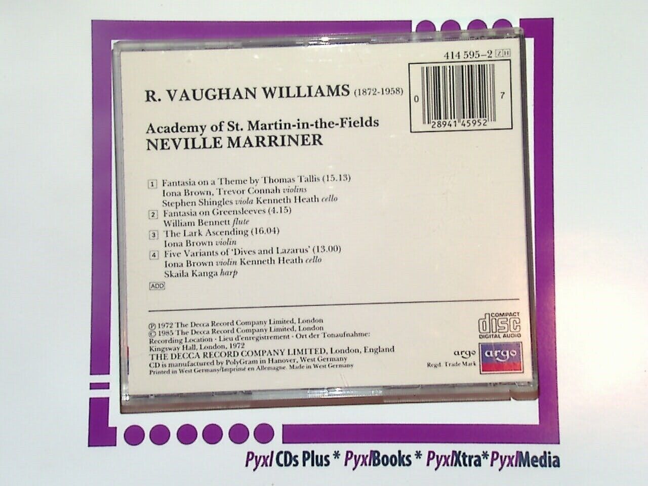 Neville Marriner Vaughan Williams: Tallis Fantasia/on Greensleeves CD Mint