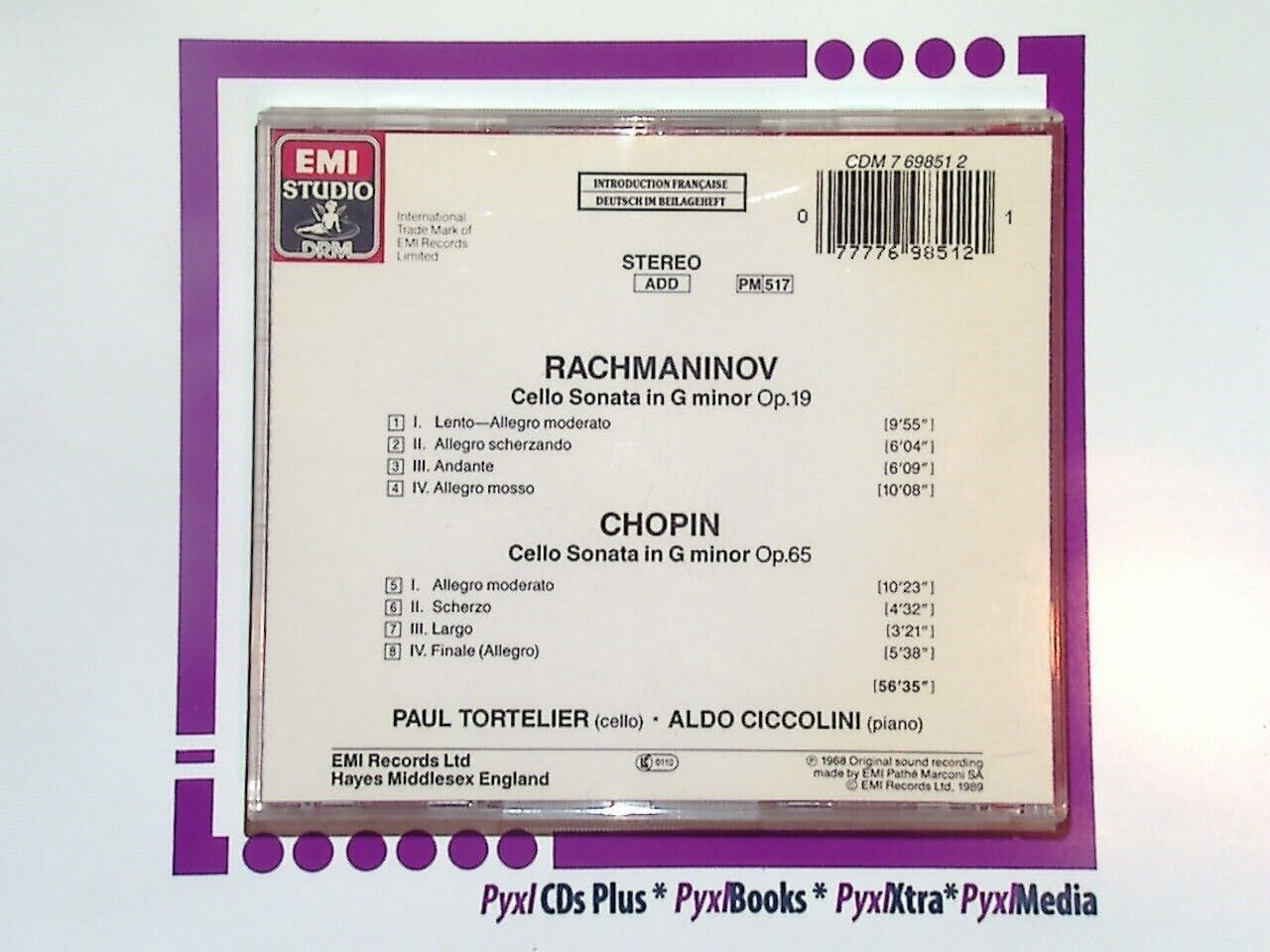 Paul Tortelier  - Rachmaninov Chopin Sonatas CD Mint