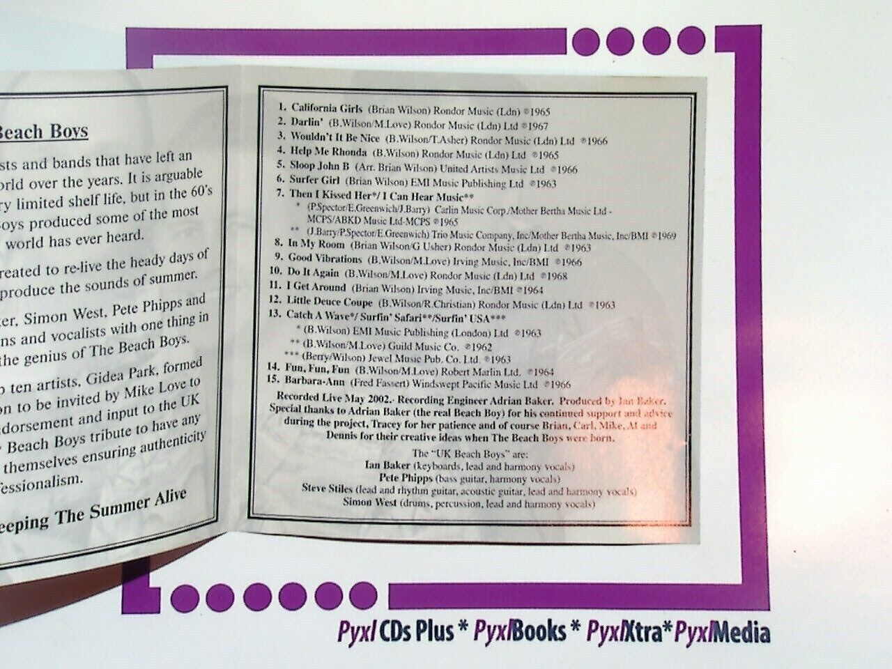 UK Beach Boys  - Keeping The Summer Alive (Live May 2002) CD Nr Mint