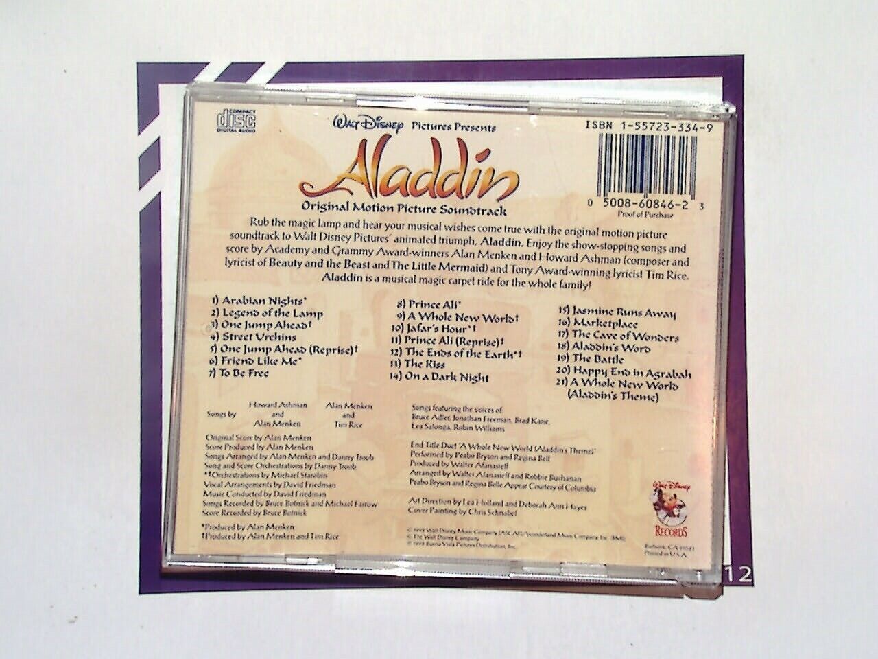 Walt Disney	Aladdin Original Motion Picture Soundtrack 1992 CD Mint