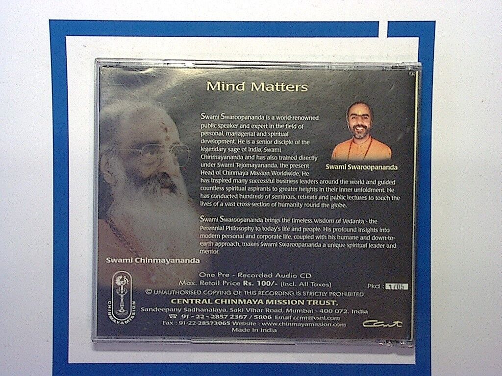 Mind Matters Inspirational Talks By Swami Swaroopananda CD1 Nr Mint