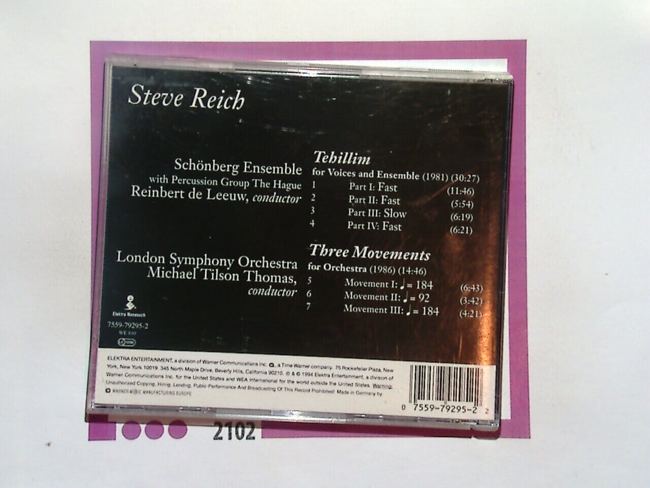 Steve Reich	Tehillim / Three Movements  CD Mint