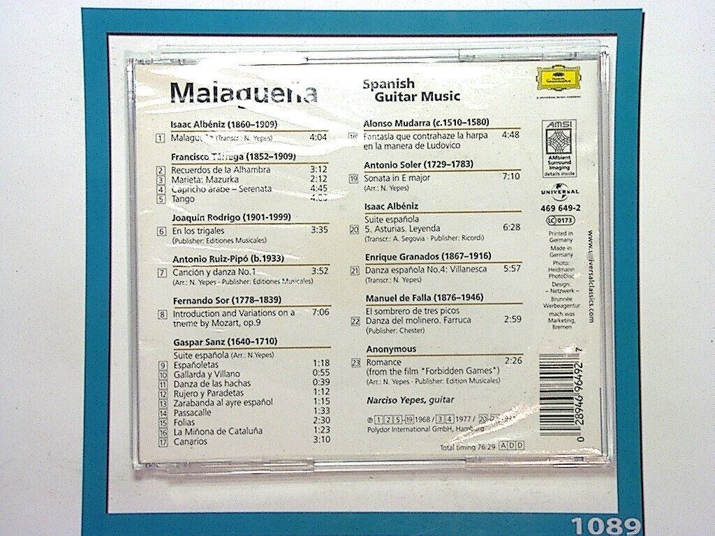 Narciso Yepes	Malaguena - Spanish Guitar Music CD Nr Mint (Gift Option)*