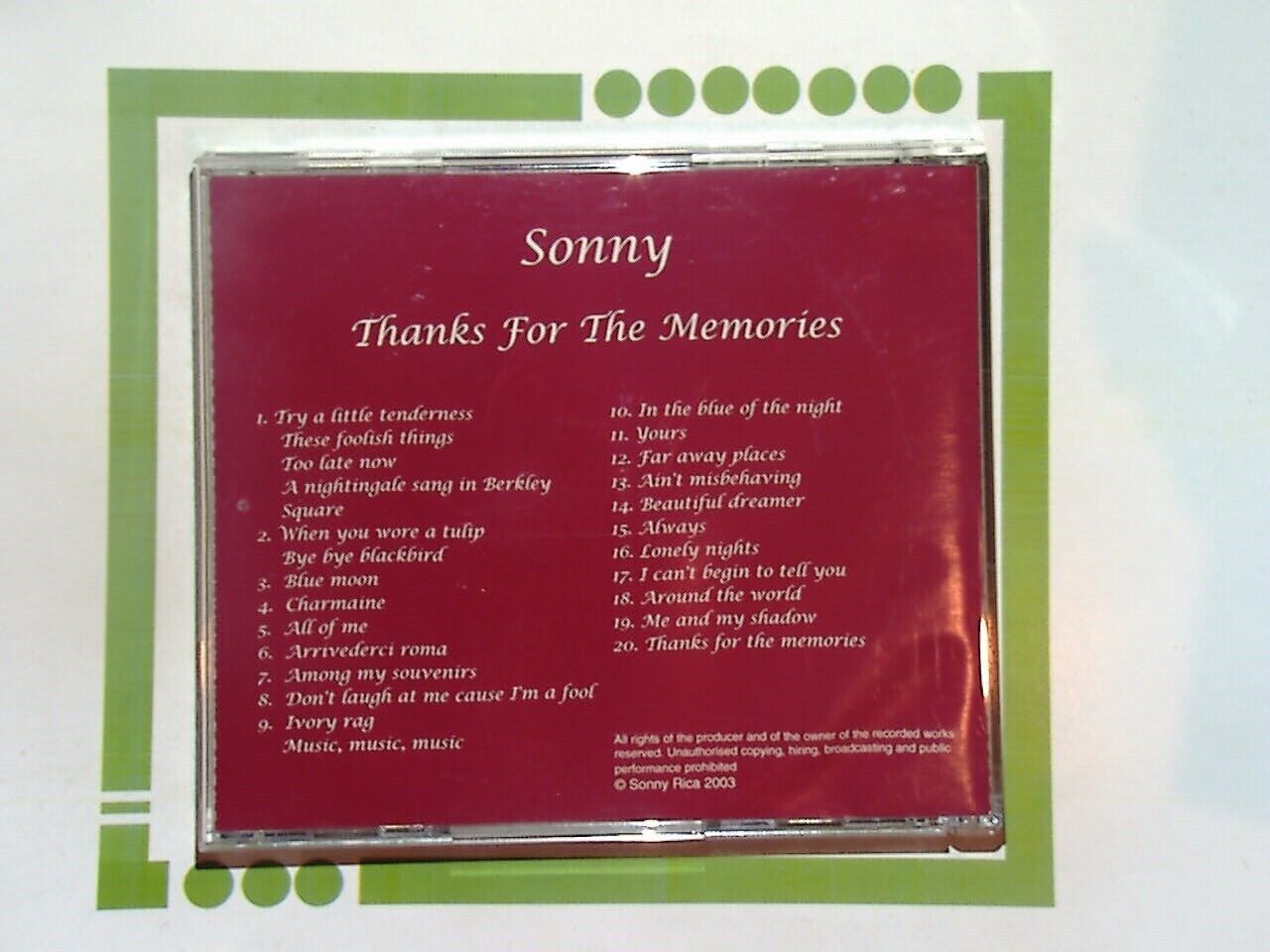 Sonny Rica	Thanks For The Memory  CD Mint