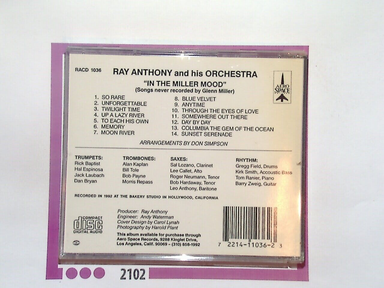 Ray Anthony	In The Miller Mood CD Mint