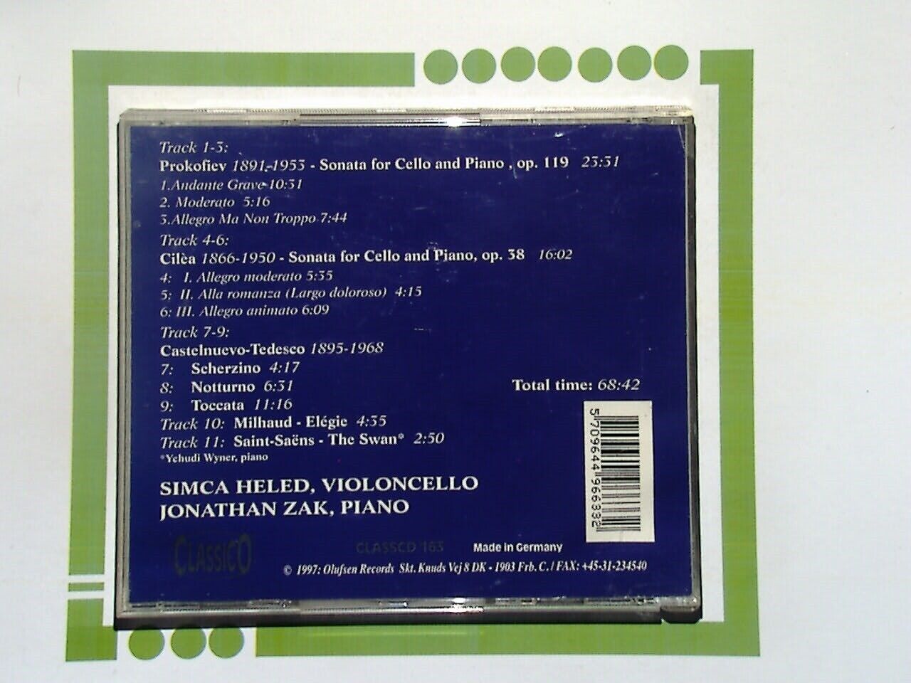 Simca Heled Jonathan Zak	Romantic Cello Music, Vol.2 CD VGC