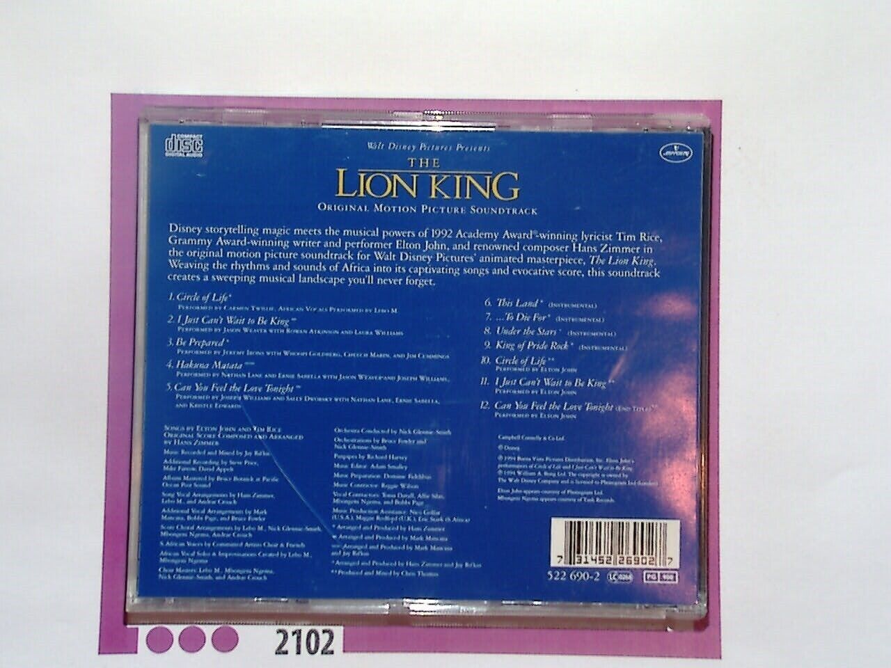 The Lion King Movie Soundtrack CD Mint