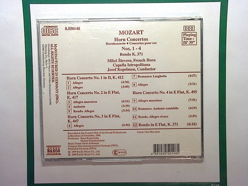Mozart: Horn Concertos, Nos. 1-4 / Rondo K 371 CD Mint