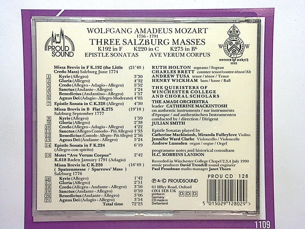 Ruth Holton Andrew Tusa Et Al	Three Salzburg Masses Epistle Sonatas CD Nr Mint