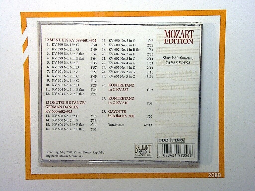 Mozart	Dances/Tanze KV 300, 587, 600, 601, 602, 604, 605, 610 CD Mint