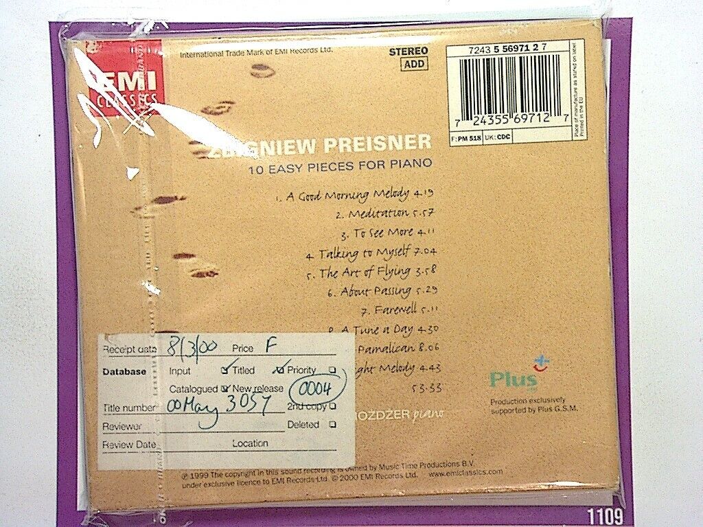 Preisner: Ten Easy Pieces for Piano CD Mint