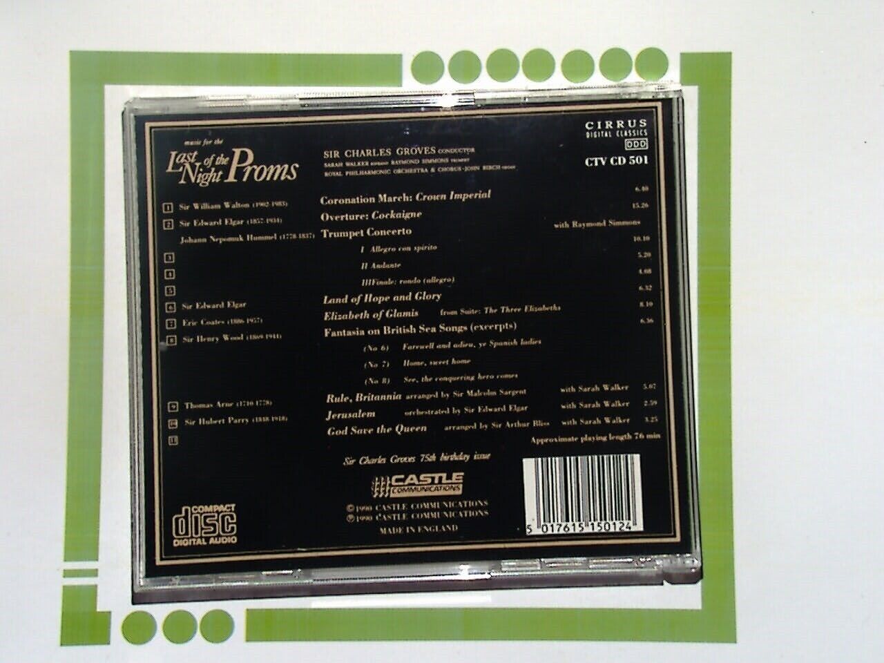 Sir Charles Groves and RPO	Music For The Last Night Of The Proms CD Nr Mint