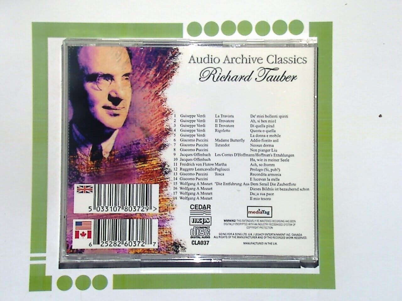 Richard Tauber	Verdi/Puccini/Offenbach/Mozart  CD Nr Mint