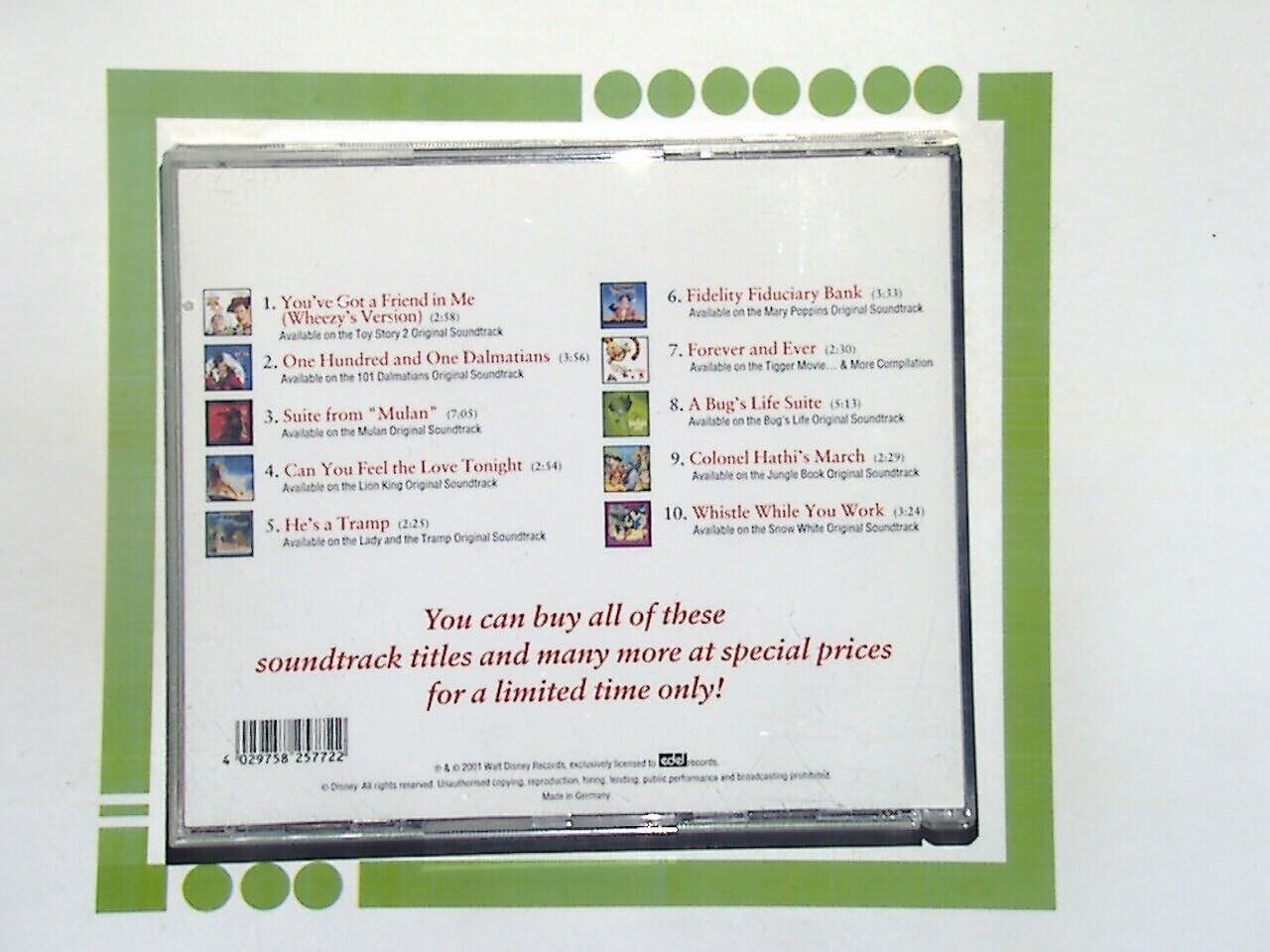 Various - Walts 100th birthday promotion CD	Disneyland Paris Nr Mint