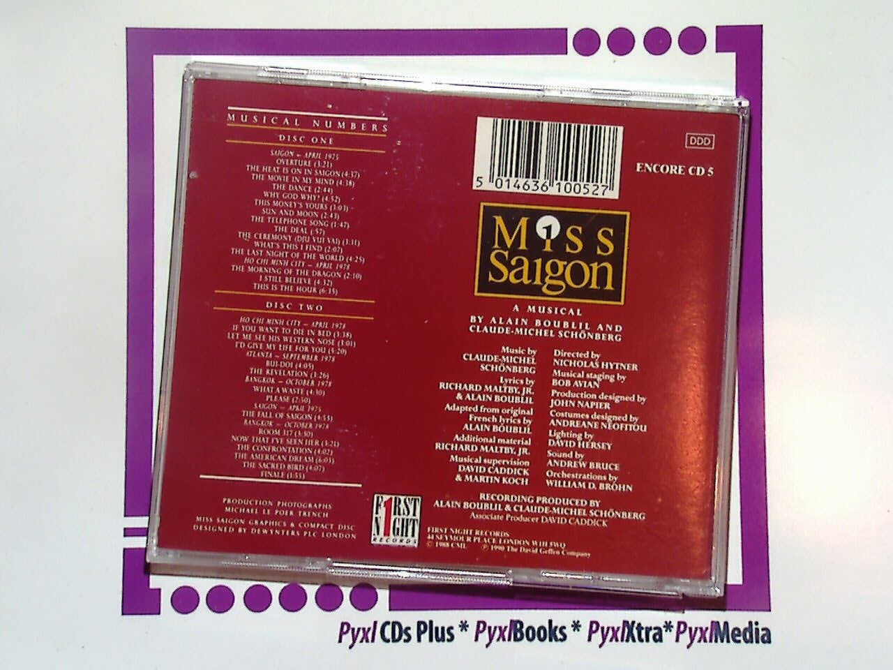 Miss Saigon, Original London Cast, musical theatre, West End musicals, CD, original cast recording, classic musicals, Claude-Michel Schönberg, Alain Boublil, epic musicals, Broadway musicals, theatre music, Les Misérables creators, Saigon musical, musical soundtracks, 1990s musicals, Bookandbeat.com, show tunes, musical albums.