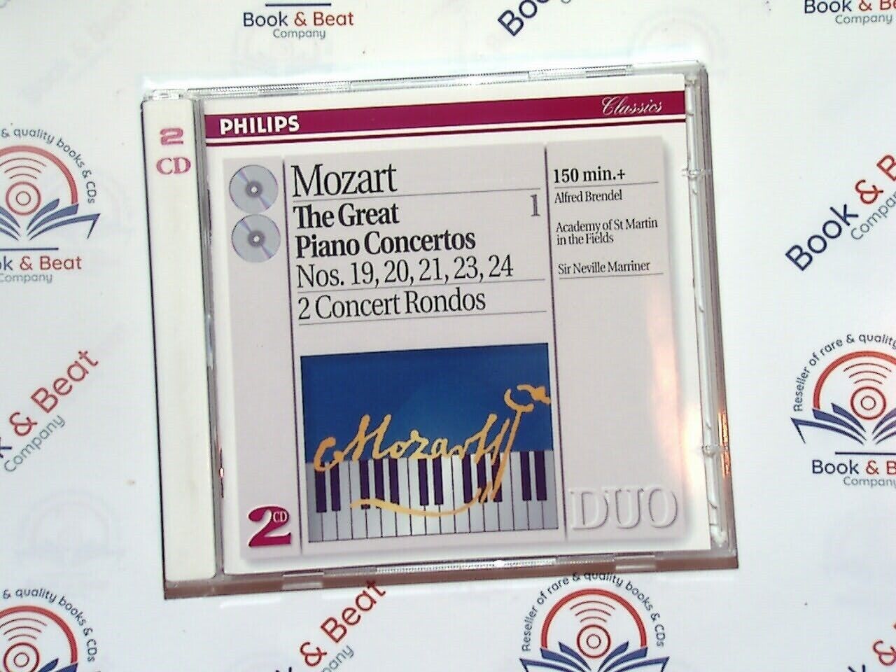 bookandbeat.com, Mozart, The Great Piano Concertos, Alfred Brendel, Sir Neville Marriner, piano concertos, classical music, orchestral music, virtuoso pianist, Academy of St Martin in the Fields, classical masterpieces, Wolfgang Amadeus Mozart, piano artistry, timeless classics, elegant music, concerto recordings.