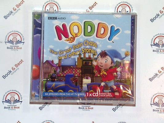 bookandbeat.com, Noddy, children's audio CD, The Great Train Chase, Enid Blyton, BBC Audio, classic children's stories, narrated tales, charming adventures, educational fun, friendship themes, playful storytelling, suitable for young listeners, Noddy character, Toyland setting, other included stories, colorful characters, imaginative world, lighthearted entertainment.