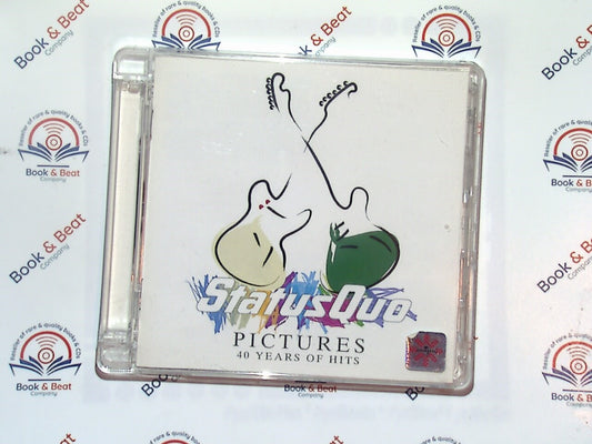 Status Quo, Pictures, 40 Years of Hits, CD, Classic rock, Bookandbeat.com, British band, Greatest hits, Rock anthems, Guitar-driven, 1970s rock, Iconic band, Rock legends, Catchy tunes, Melodic, Timeless classics, Energetic, Hard rock, Classic hits, Rock fans, Music enthusiasts,