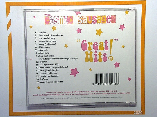 The Cosmic Sausages, Great Hits, Rock Music, Alternative Rock, Indie Rock, Iconic Tracks, Timeless Classics, 1990s Music, Underground Sound, Legendary Band, VGC CD, Nostalgic Music, Collector's Item, Energetic Tunes, Bookandbeat.com,new CDs, used CDs, new books, used books, online music store, online bookstore, rare CDs, rare books, affordable books, affordable CDs, book lovers, music enthusiasts, collectible CDs, vintage books,DVD,