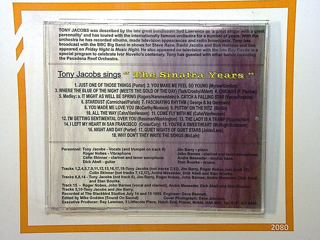 bookandbeat.com, Tony Jacobs, The Sinatra Years, Jim Barry Sextet, Frank Sinatra tribute, jazz standards, swing music, big band, classic jazz, crooner music, Sinatra songs, jazz vocalist, swing revival, Tony Jacobs album, jazz CD, jazz classics, jazz ensemble, vocal jazz, Sinatra tribute, swing classics, jazz performance,