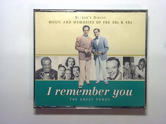 30s and 40s music, I Remember You album, Reader's Digest collection, vintage hits, bookandbeat.com, big band era, swing music, golden oldies, classic vocals, nostalgic tunes, jazz standards, timeless songs, wartime music, ballroom classics, crooner hits, iconic melodies, sentimental favorites, retro music, radio classics, traditional pop,