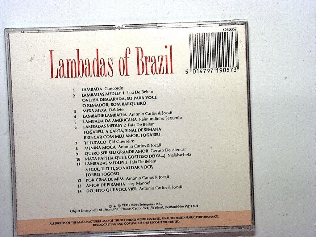 Lambadas of Brazil, Brazilian music, CD, Bookandbeat.com, World music, Dance music, Latin rhythms, Tropical sounds, Compilation album, Party music, Festive vibes, Carnival music, Exotic melodies, Samba influences, Cultural heritage, Upbeat tracks, Instrumental music, Dance floor hits, Celebratory tunes, Traditional Brazilian music, Music collection,