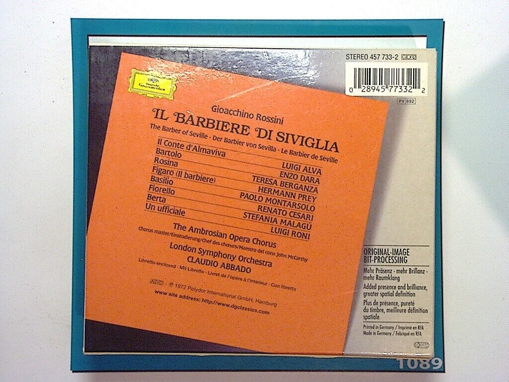 Rossini album, Il Barbiere di Siviglia, classical music, opera CD, bookandbeat.com, DG The Originals, classical opera, Rossini opera, famous opera, The Barber of Seville, Italian opera, opera classics, symphonic music, orchestral opera, 19th century music, vocal performance, Rossini compositions, operatic arias, classical CD, timeless opera,