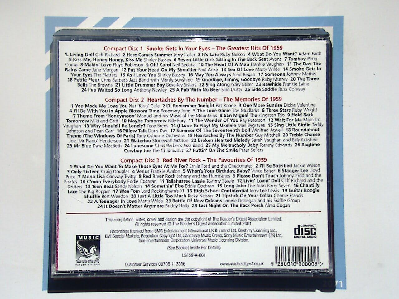 Sounds of the Fifties, Various artists, 1959 music, CD, Reader's Digest, Bookandbeat.com, 50s hits, Rock 'n' roll, Vintage pop, Retro music, Golden oldies, Timeless classics, Doo-wop, Early rock, 1950s rock, Nostalgic, Dance music, Iconic songs, Classic anthems, 50s compilation, 1950s radio hits,