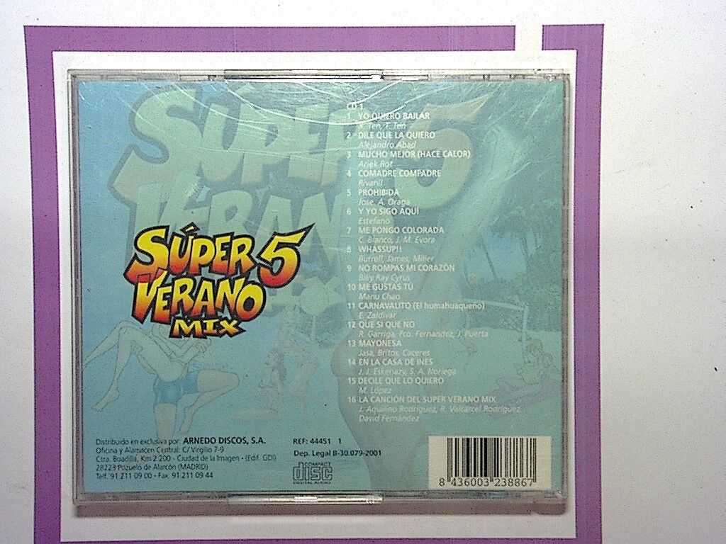 Super Verano Mix 5, Various artists, Summer hits, CD, Import, Bookandbeat.com, Dance music, Latin pop, Party hits, Summer anthems, Tropical, Dancefloor, International music, Feel-good, Warm weather vibes, Dance remix, Upbeat, Energetic, Latin beats, Popular songs, Global music, Dance mix,